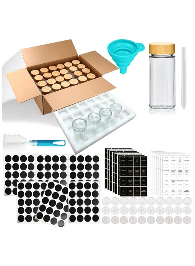 XiuWoo 24 Glass Spice Jars Set 4oz Empty Rounded Spice Containers Glass Spice Box set with Bamboo Lids Labels Stickers Shaker Lids Paint Pen Silicone Collapsible Funnel Brush - Image 4